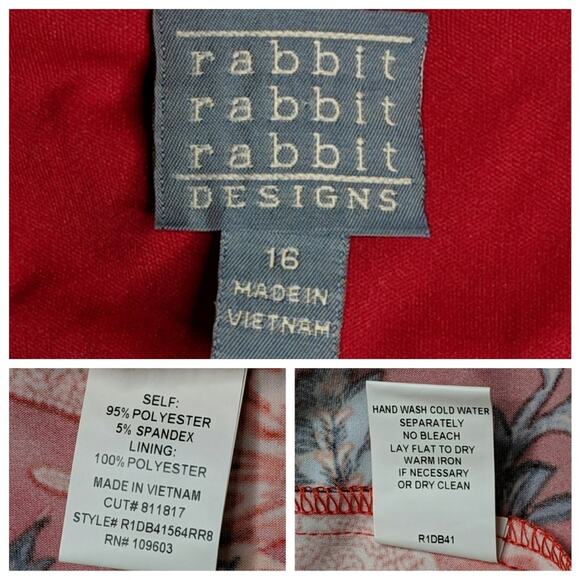 Rabbit Rabbit Rabbit Floral Dress Short Sleeve Boatneck 16 New - Picture 8 of 8